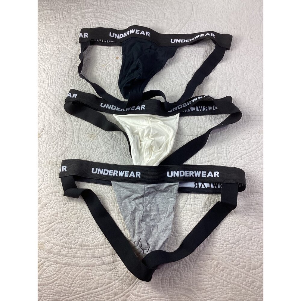 3-Pack Mens Jockstrap Underwear*Gay*Open Rear*XL*Black White Grey*New*NIP